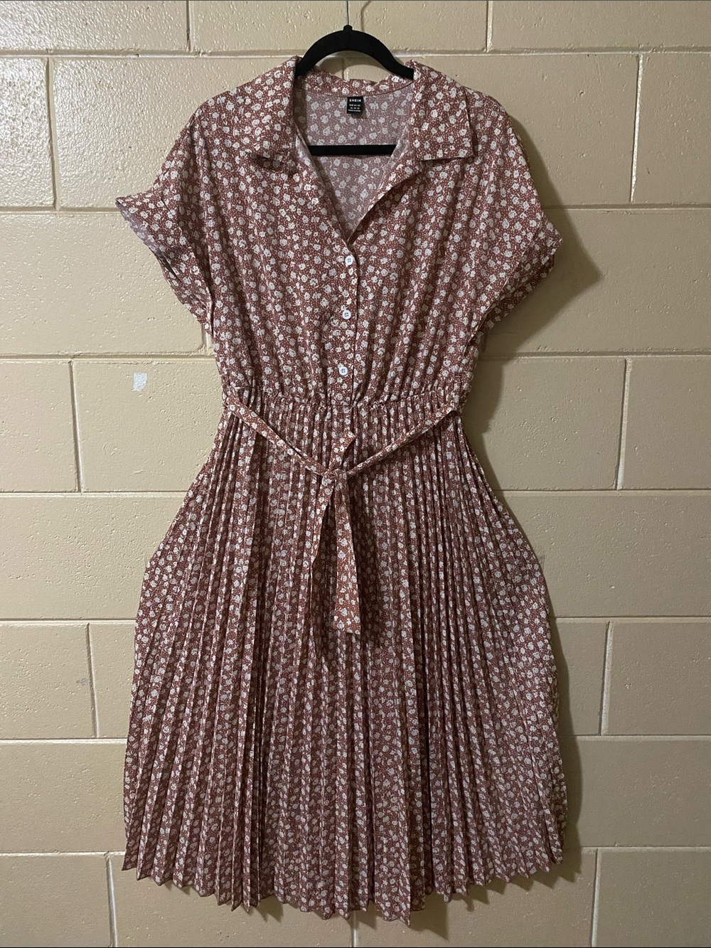 Floral Pleated Shirt Dress in Dusty Rose